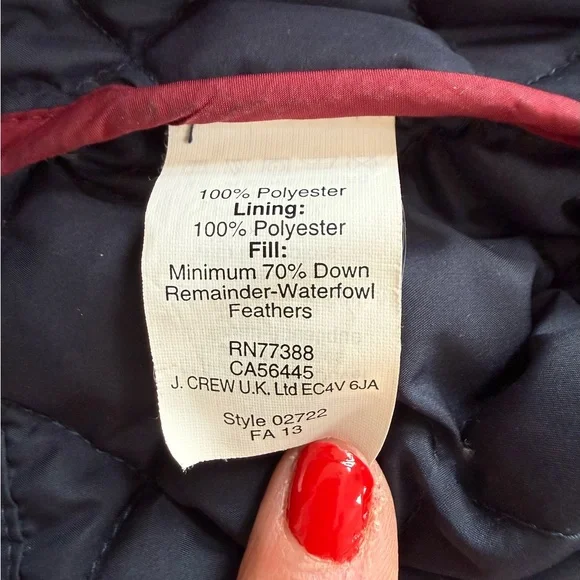 J. Crew Quilted Barn Jacket: Navy Blue, corduroy collar, gold-tone hardware - Picture 5 of 6